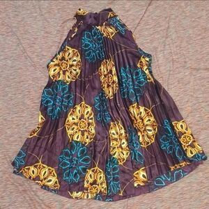 Floral Pleated Women's Skirt - Purple and Yellow